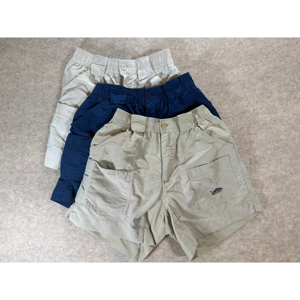 AFTCO Mens Fishing Shorts Bundle 3 Pairs Navy Stone Khaki Size 28 Stained M01